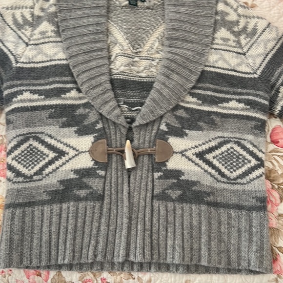 Lauren Ralph Lauren southwestern blanket pattern sweater vest grey ivory M - Picture 2 of 6